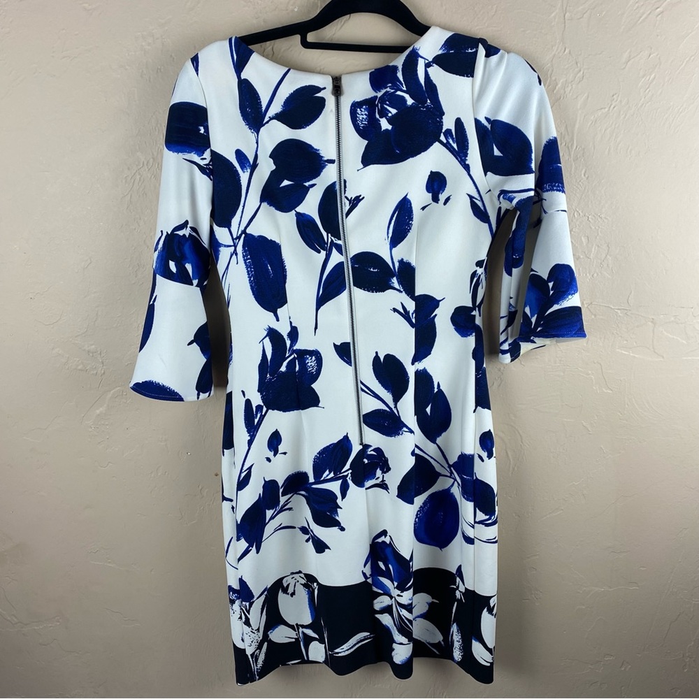Vince Camuto Elbow Bell Sleeve Floral Print Dress Blue White size 6 - Picture 10 of 16